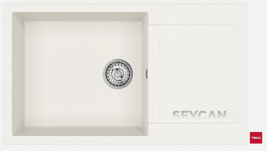 1 Hazneli 1 Damlalıklı Beyaz Tequartz Eviye