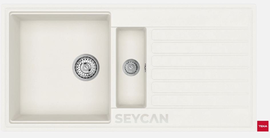 1,5 Hazneli 1 Damlalıklı Beyaz Tequartz Eviye