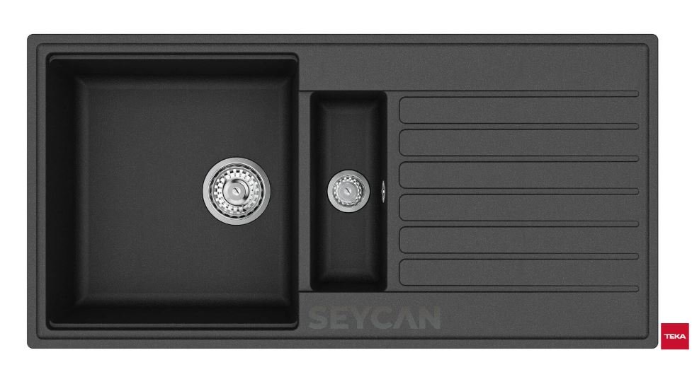 1,5 Hazneli 1 Damlalıklı Siyah Tequartz Eviye