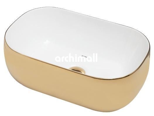 NivXH 58x37cm Tezgahüstü Lavabo Altın Beyaz