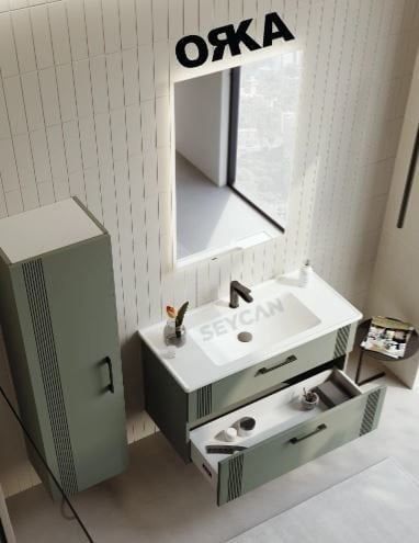 Orka Bari 100 Etajerli Asma Banyo Dolabı LED Aynalı