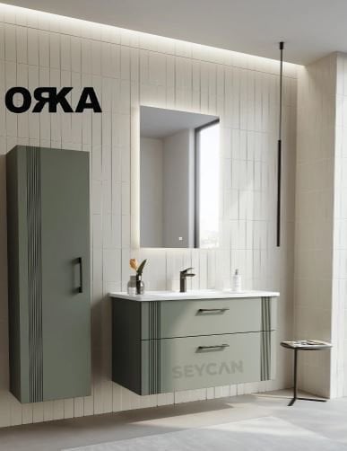 Orka Bari 100 Etajerli Asma Banyo Dolabı LED Aynalı