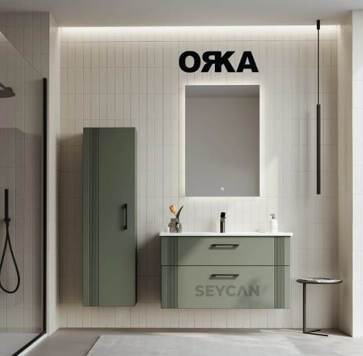 Orka Bari 100 Etajerli Asma Banyo Dolabı LED Aynalı