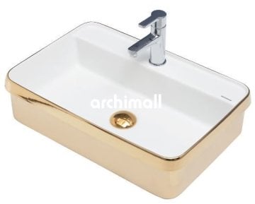 LyraBD 60x40cm Gömme Lavabo Altın Beyaz