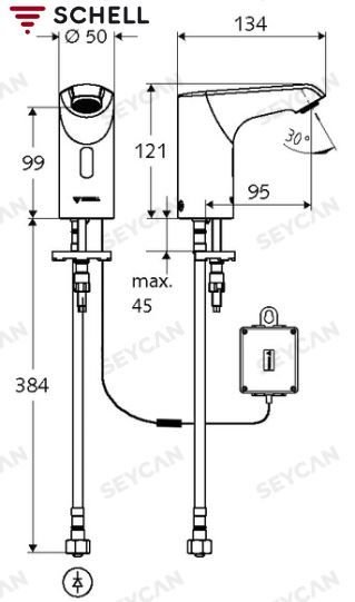 SCHELL Xeris E HD-K Fotoselli Pilli Lavabo Bataryası Krom