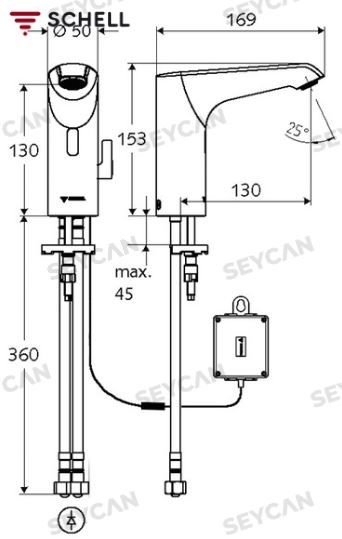 SCHELL Xeris E Çift Su Girişli Pilli Orta Boy Fotoselli Lavabo Bataryası