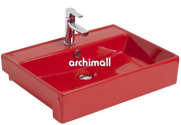 KastraYT 60x46cm Yarım Tezgah Lavabo Kırmızı