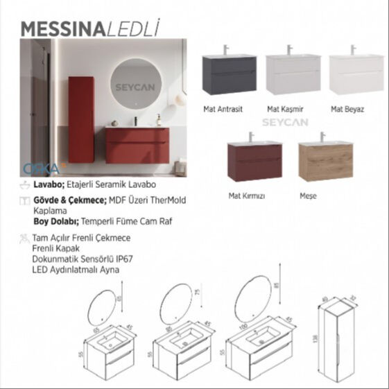 Orka Messina Led li Banyo Dolabı 85 cm