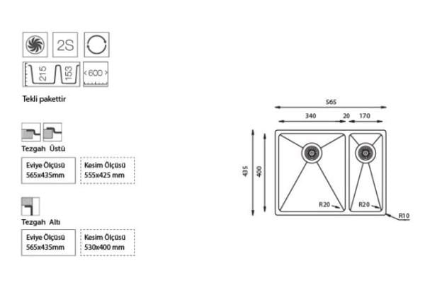 Ukinox Micro Express ME 340.70 Sağ Evye