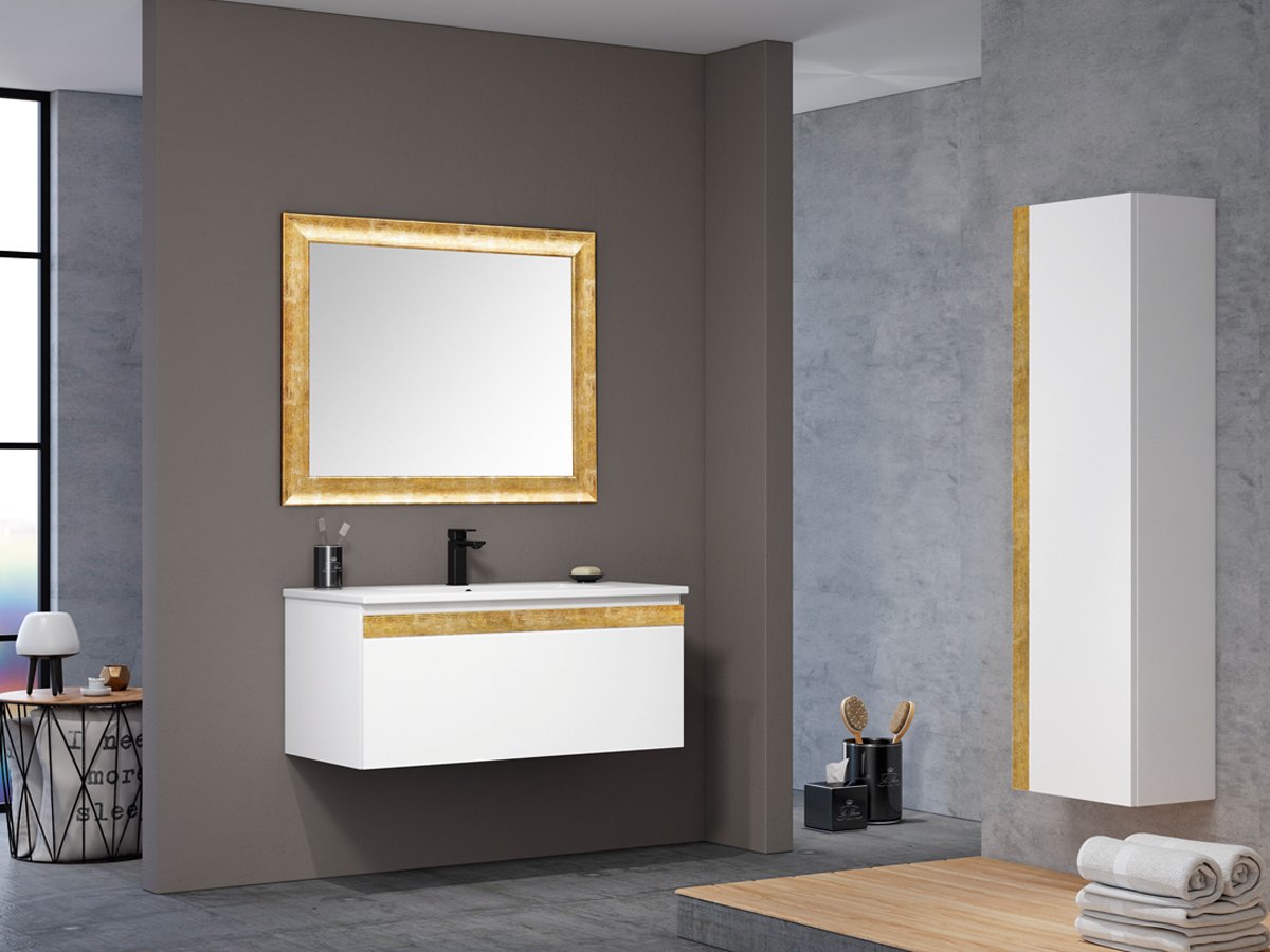 Orka Banyo Silver Collection Boston 100 cm Banyo Dolabı Altın