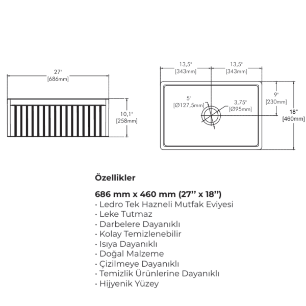 İsvea Ledro 69 cm Tek Hazneli Seramik Evye