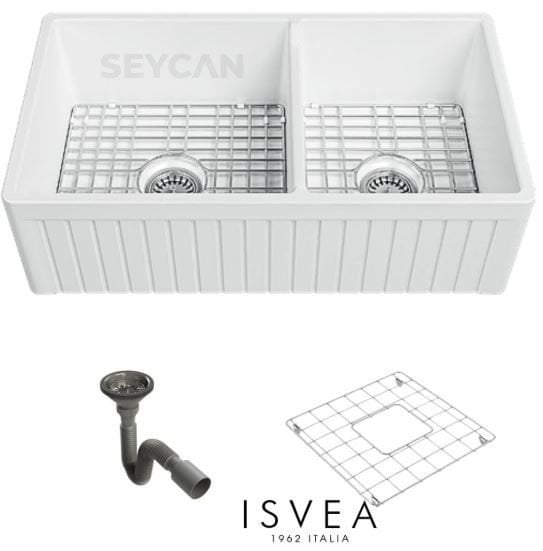 İsvea Ledro 84 cm Çift Hazneli Seramik Evye