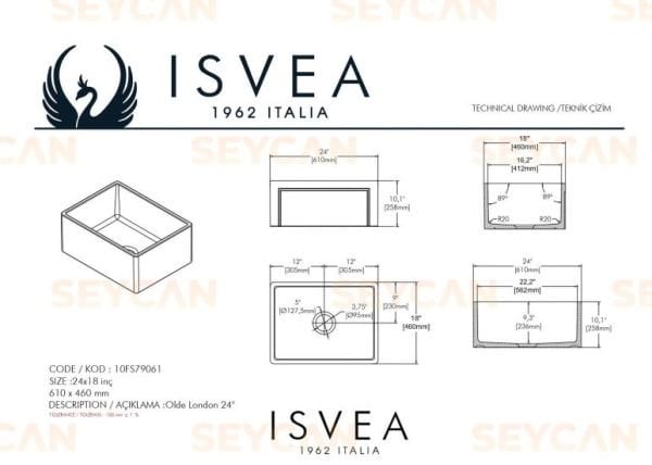 İsvea Ravenna 61 cm Tek Hazneli Seramik Evye Vizon