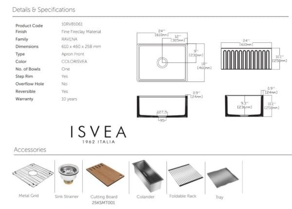 İsvea Ravenna 61 cm Tek Hazneli Seramik Evye Siyah