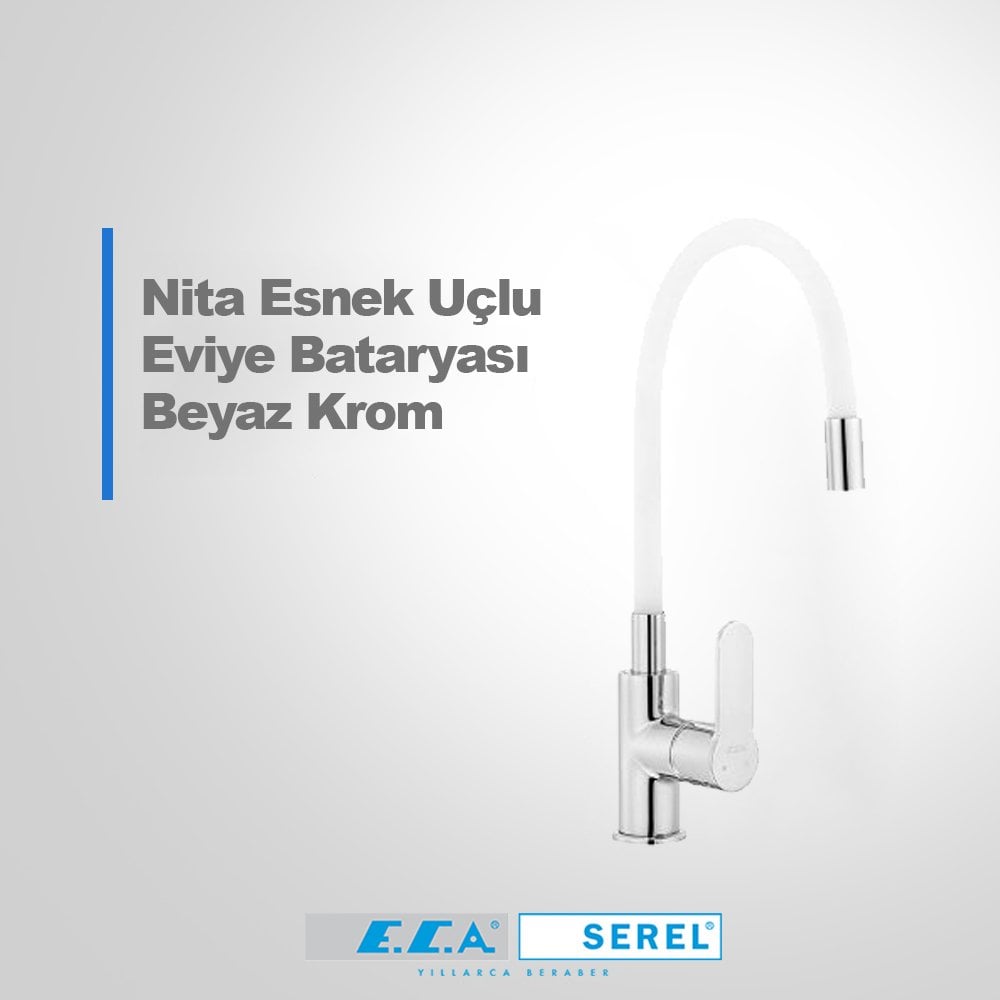 Eca Nita Esnek Uçlu Evye Bataryası Beyaz Krom