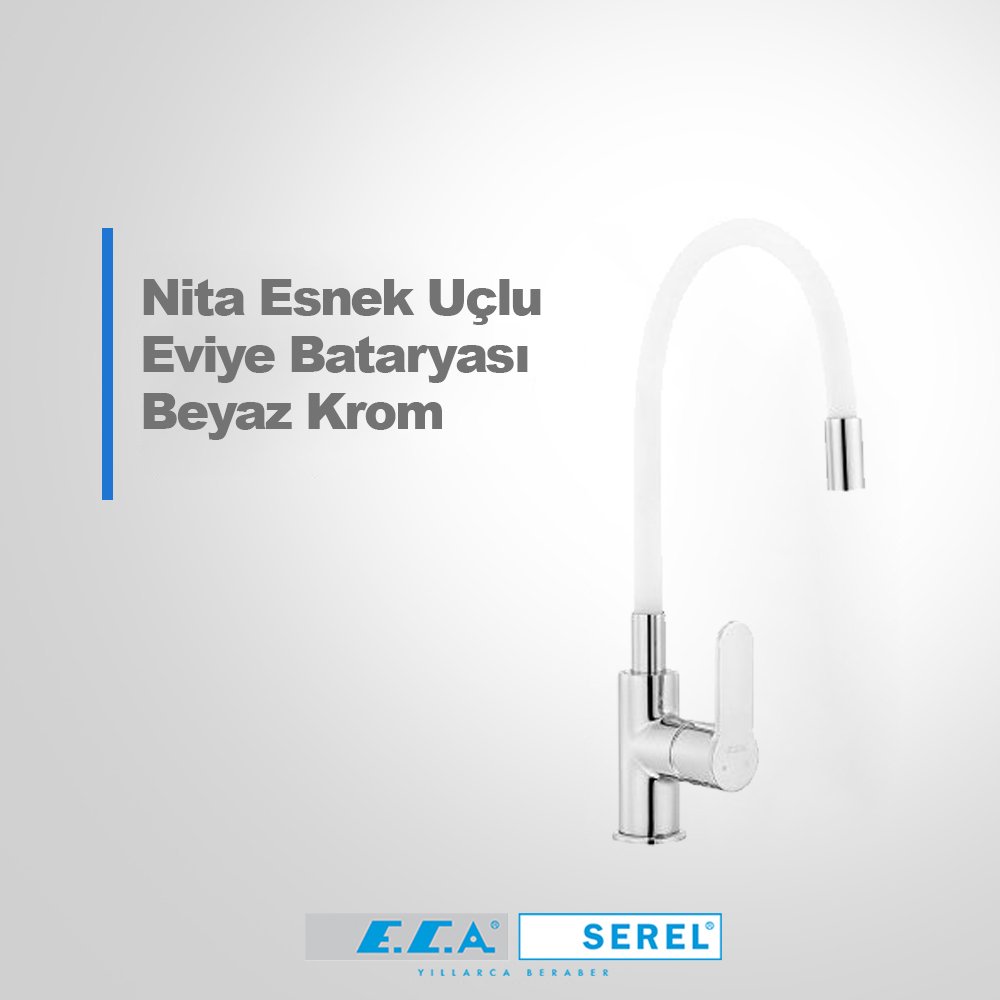 Eca Nita Esnek Uçlu Evye Bataryası Beyaz Krom