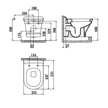 Creavit Antik Asma Klozet Antrasit Mat + Antik Duroplast Amortisörlü Klozet Kapağı