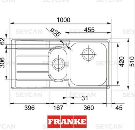 Franke Neptun Nex 651 1.5 Gözlü Sol Damlalık Çelik Evye