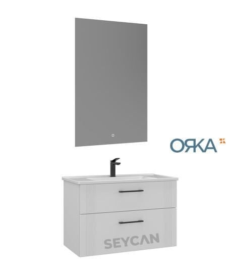 Orka Bari 85 Etajerli Asma Banyo Dolabı LED Aynalı