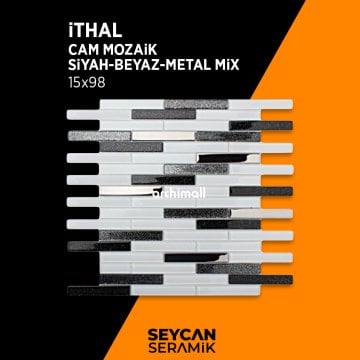 İthal Cam Mozaik 4 mm Siyah Beyaz Mix 20*98 mm