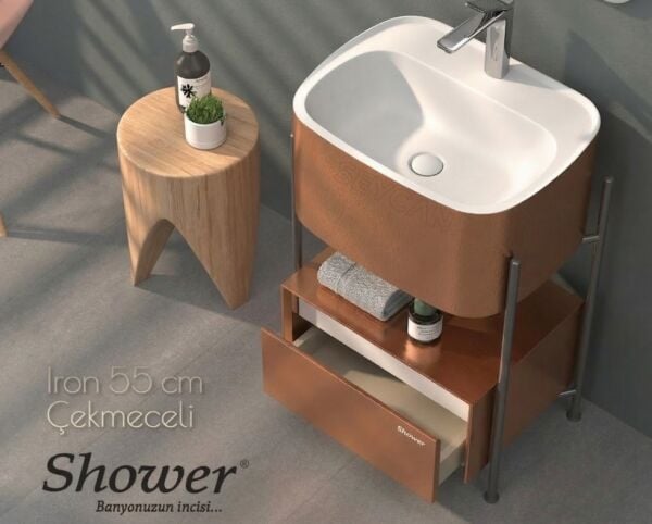 Shower İron 55 cm Çekmeceli Banyo Dolabı