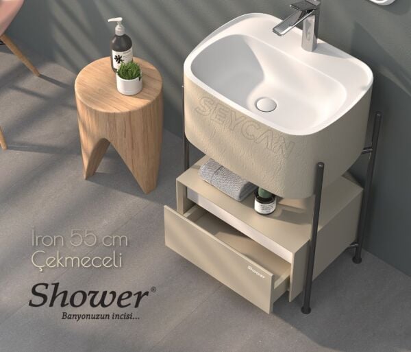 Shower İron 55 cm Çekmeceli Banyo Dolabı