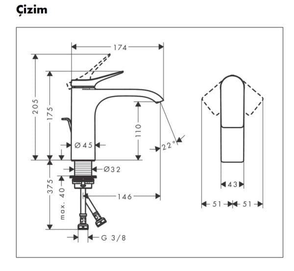 Hansgrohe Vivenis 110 Lavabo Bataryası Mat Bronz