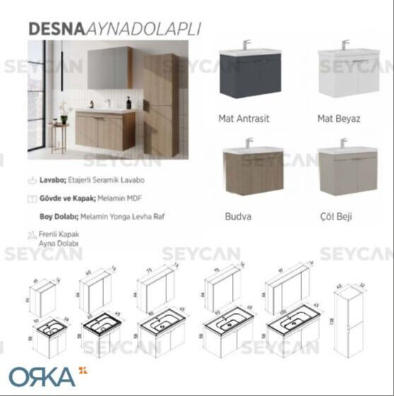 Orka Desna 50 cm Asma Banyo Dolabı