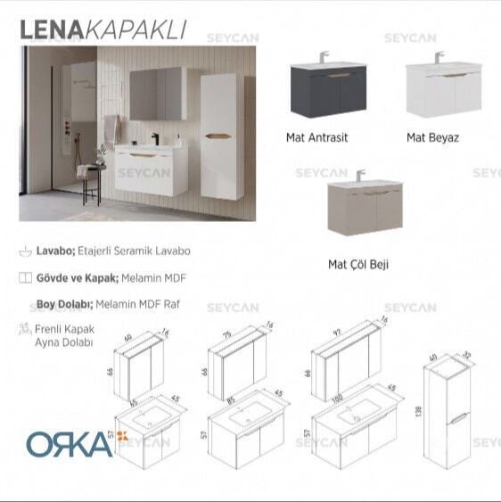 Orka Lena 100 cm Kapaklı Banyo Dolabı