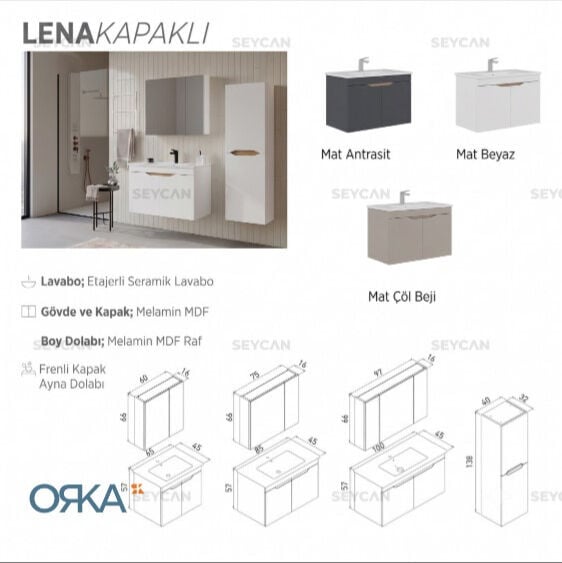 Orka Lena 65 cm Kapaklı Banyo Dolabı