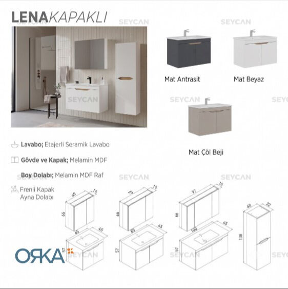 Orka Lena 65 cm Kapaklı Banyo Dolabı