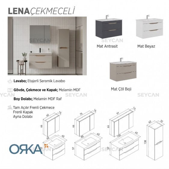 Orka Lena 65 cm Çekmeceli Banyo Dolabı
