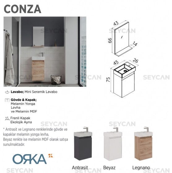 Orka Conza 45 cm Banyo Dolabı