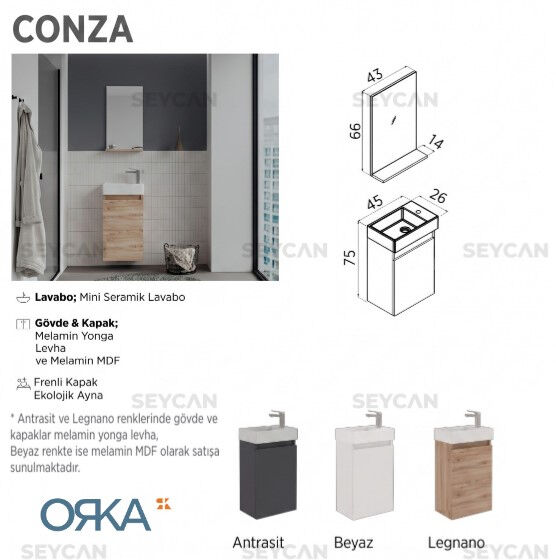 Orka Conza 45 cm Banyo Dolabı