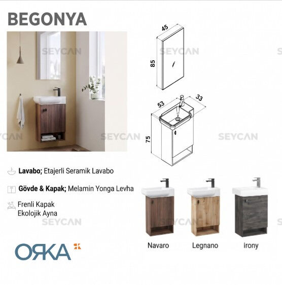 Orka Begonya 55 cm Banyo Dolabı