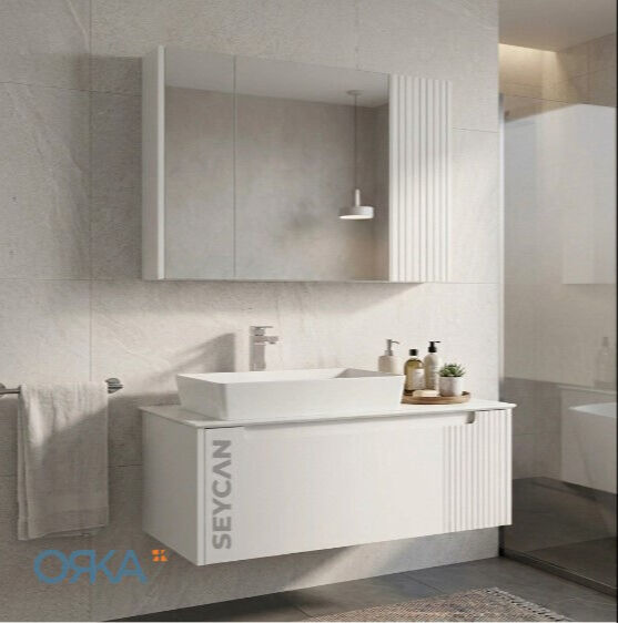 Orka Biella 100 cm Ayna Dolaplı Banyo Dolabı