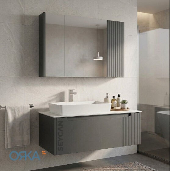 Orka Biella 100 cm Ayna Dolaplı Banyo Dolabı