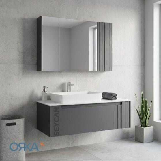 Orka Biella 120 cm Ayna Dolaplı Banyo Dolabı