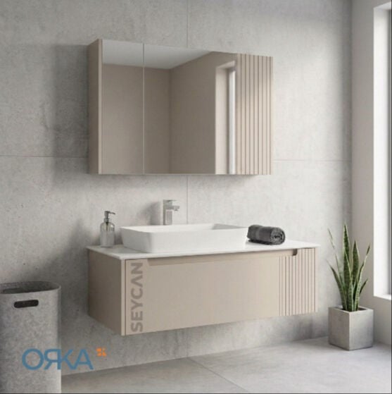 Orka Biella 120 cm Ayna Dolaplı Banyo Dolabı