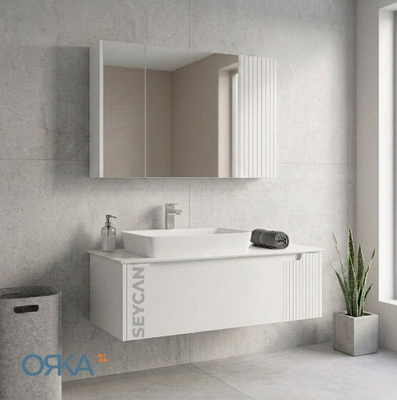 Orka Biella 120 cm Ayna Dolaplı Banyo Dolabı