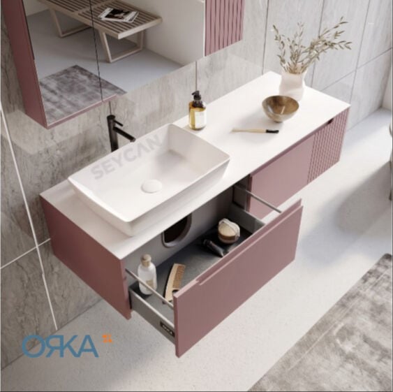 Orka Biella 120 cm Ayna Dolaplı Banyo Dolabı