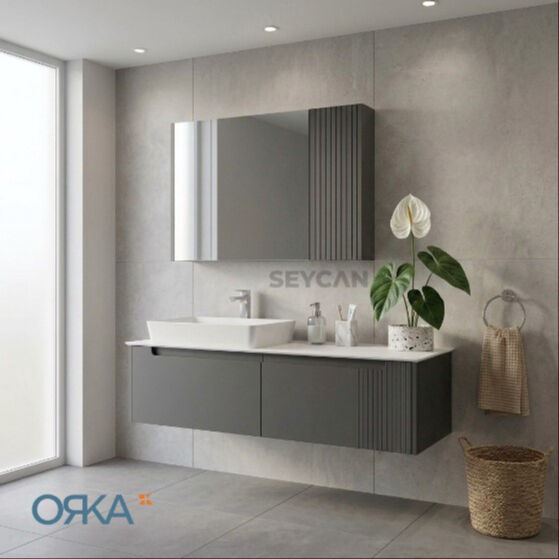 Orka Biella 140 cm Ayna Dolaplı Banyo Dolabı
