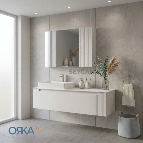 Orka Biella 140 cm Ayna Dolaplı Banyo Dolabı