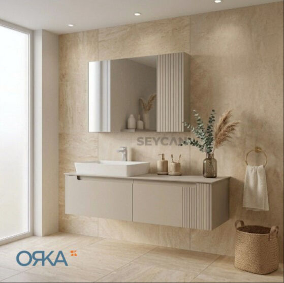 Orka Biella 140 cm Ayna Dolaplı Banyo Dolabı