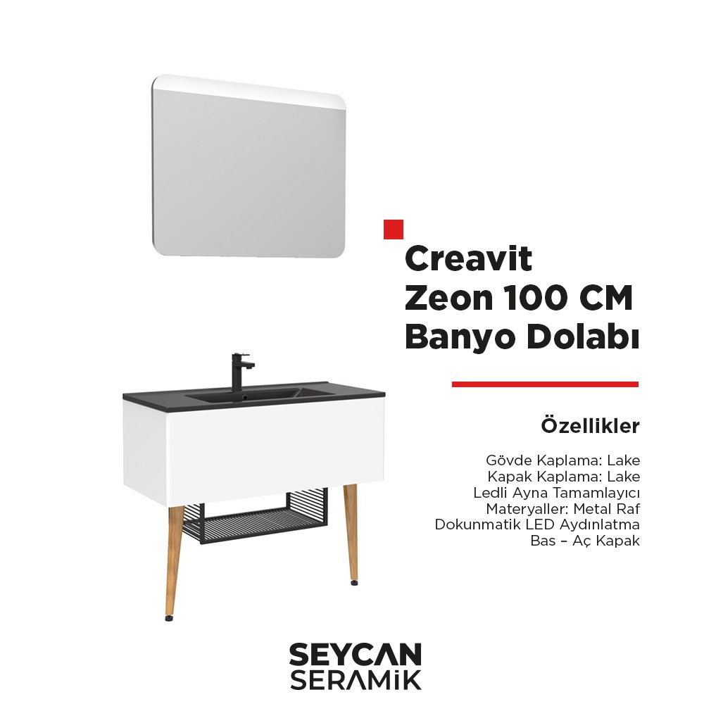 Zeon 100cm Banyo Dolabı Beyaz