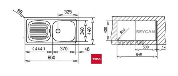 Teka İnfant OB 1B 1D Sol Damlalıklı Mikro Keten Dokulu Çelik Evye
