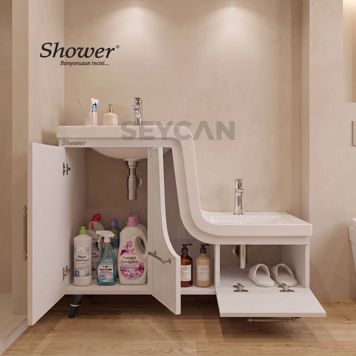 Shower Ceylin Abdest Dolabı Kapaklı Sistem