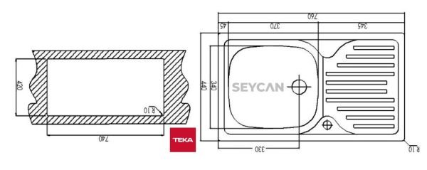 Teka İnfant 45 1B 1D Sağ Damlalıklı Parlak Yüzey Çelik Evye