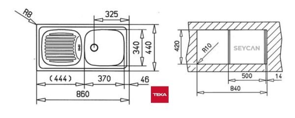 Teka İnfant OB 1B 1D Sol Damlalıklı Parlak Yüzey Çelik Evye