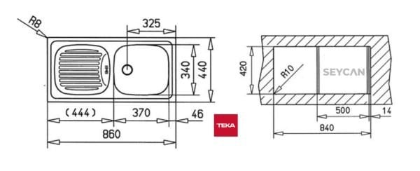 Teka İnfant OB 1B 1D Sol Damlalıklı Mikro Keten Dokulu Çelik Evye